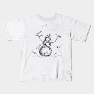 Snowman with Birds Kids T-Shirt